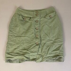 Chadwick's Linen Mini Skirt Women's Size 16 Green Button Front Pockets‎